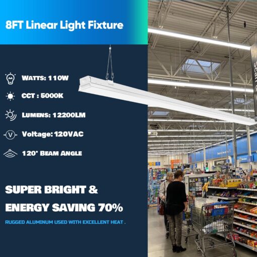 ANTLUX 8FT LED Shop Light Fixture, 110W Strip Light, 12200 LM, 5000K, 8 Foot Linear Lights, Linkable Lighting for Garage Warehouse Workshop, Fluorescent Tube Replacement, 4 Pack - Image 7