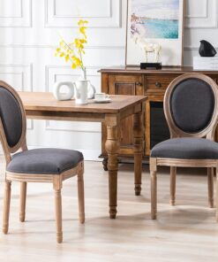 Virabit French Vintage Chairs Set of 2,Louis Farmhouse Dining Chairs with Solid Wood Frame and Tufted Fabric,Rubber Wood French Decor for Dining Room,Living Room, Kitchen,Restaurant