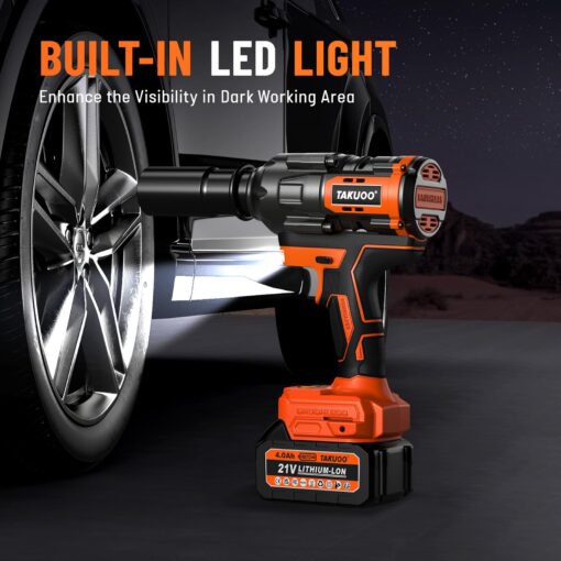 Takuoo 1300N.m(960Ft-lbs) Cordless Impact Wrench High Torque, 1/2" 21V Brushless Impact Gun w/2x 4.0AH Battery Fast Charger, Electric Power Impact Wrench for Truck RV Heavy-duty, 5 Sockets, Tool Box - Image 2