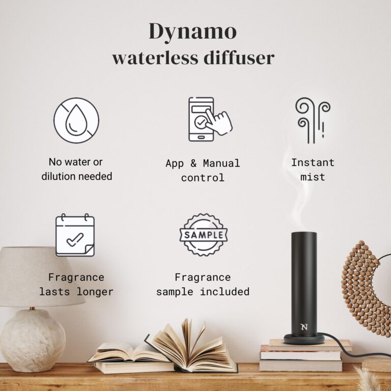 Natscent Dynamo Essential Oil Diffuser for Home with Fragrance Sample, App & Manual Control, Cold-Air Scent Diffusers for Home, Large Room, Hotel Scent Diffuser up to 1000sq.ft Black Aroma Diffusers - Image 8