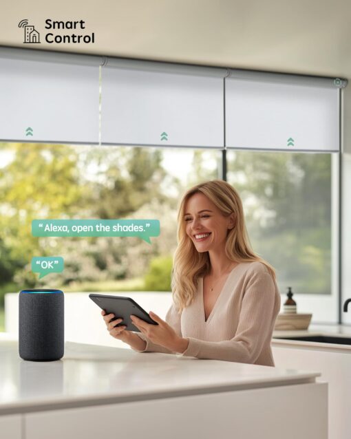 Yoolax Smart Coupled Roller Shades Compatible with Alexa Google, Motorized Blinds with Remote Blackout Coupled Roller Shades for X-Large Windows, Custom Size (XL Coupled-White) - Image 6