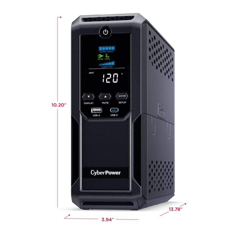 CyberPower CP1350AVRLCD3 Intelligent LCD UPS System, 1350VA/815W, 12 Outlets, 2 USB Ports, AVR, Mini Tower, Black - Image 3