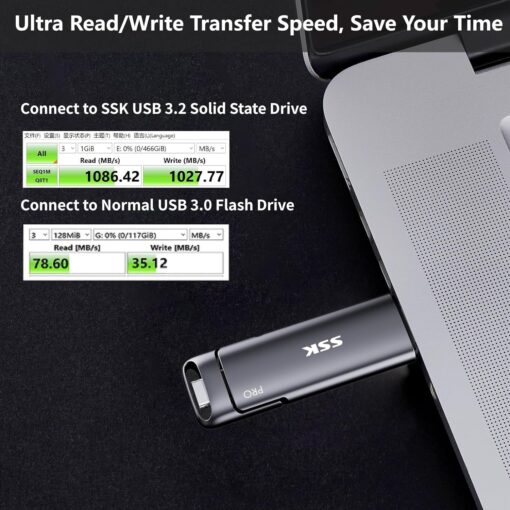 SSK 2TB SSD USB C Stick up to 1000MB/s,Fast External SSD Dual Drive Type-C + USB A 3.2 Gen 2 Solid State Thumb Drive,USB Memory Stick for iPhone 15/PS4/Android Phone/Tablet/Windows/Mac - Image 6