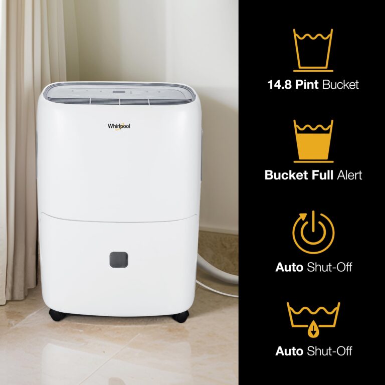 Whirlpool 50 Pint Portable Dehumidifier with Built-In Pump, 24-Hour Timer, Auto Shut-Off, Easy-Clean Filter, and Auto-Restart | For Bathrooms, Basements, and Bedrooms | WHAD50PCW - Image 7