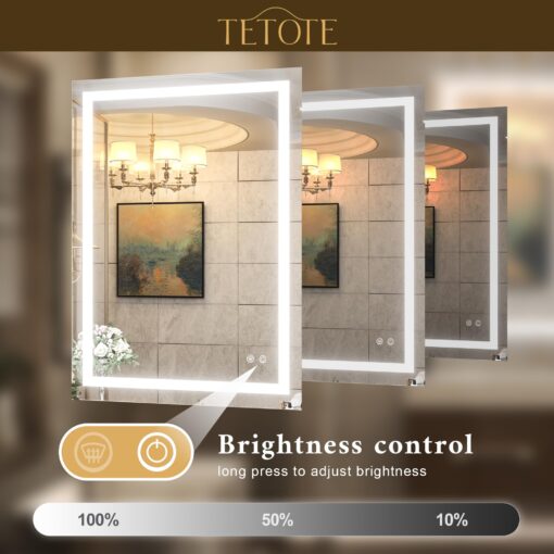 TETOTE 30 x 36 Bathroom LED Mirror Vanity Mirror with Lights,Dimmable,Anti-Fog,Makeup Wall Mounted Modern Lighted Mirror, Tempered Glass - Image 8