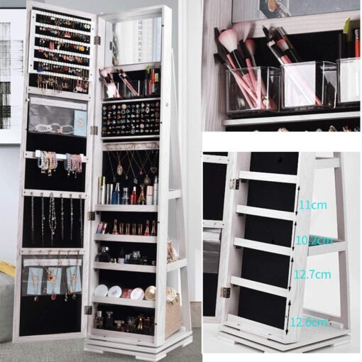SDHYL 360° Rotating Full-Length Mirror Jewelry Cabinet - Standing Mirror with Jewelry Storage, Makeup Organizer & Lock, 63"x15", Perfect for Girls, Women, and Home Decor - Image 7