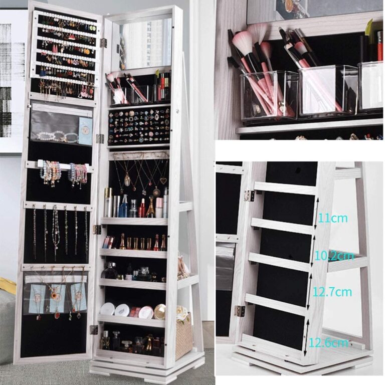 SDHYL 360° Rotating Full-Length Mirror Jewelry Cabinet - Standing Mirror with Jewelry Storage, Makeup Organizer & Lock, 63"x15", Perfect for Girls, Women, and Home Decor - Image 7