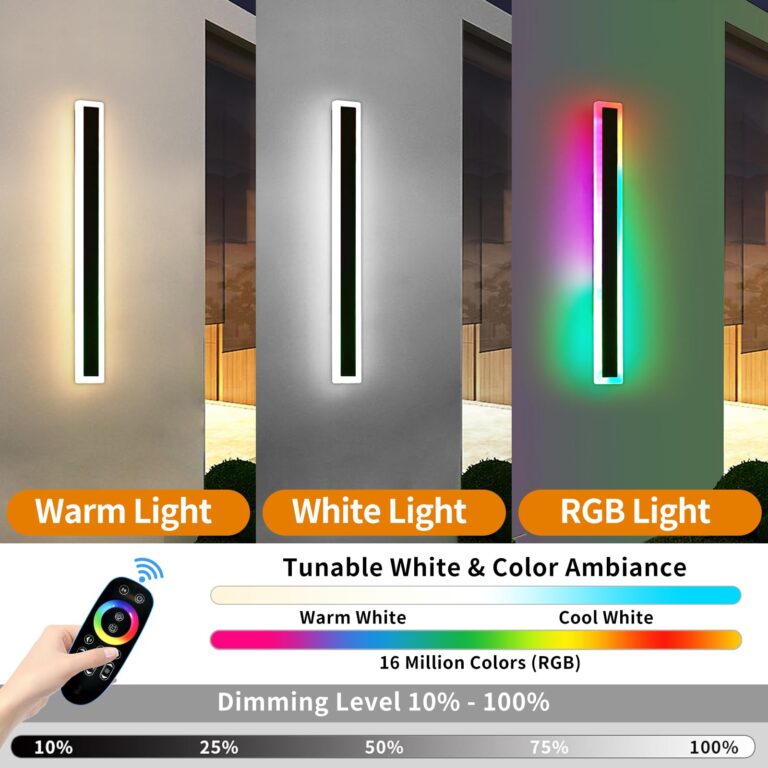 Mikeru 2pack 23.6inch Outdoor Wall Light Fixtures, RGB Modern Outdoor Wall Sconce 10%-100% Dimmable Smart Long LED Wall Light Wall Mount Featuring Multiple Modes and 12 Colors for Patio Entryway - Image 7