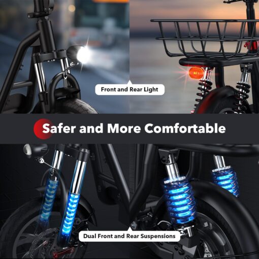 iScooter Electric Scooter with Seat, 21 Miles Long Range & 15.6 Mph Top Speed, 12'' Pneumatic Tire, Height Adjustable Seat &Handlebar, Dual Suspensions Commuting Scooter with Basket - Image 8