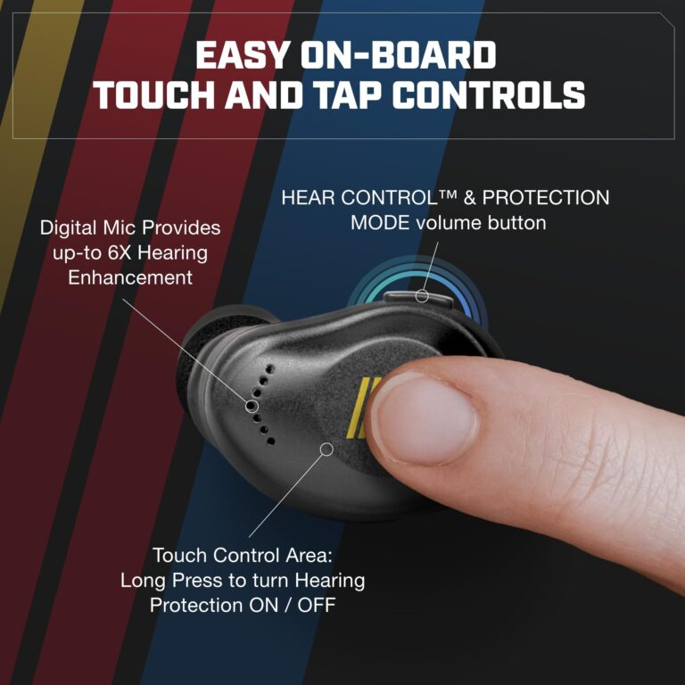 AXIL XCOR PRO NASCAR Wireless Earbuds Bluetooth — HearPRO Buds with Touch Control — Bluetooth Enhancement — Hearing Protection — Dust & Water Resistant — Wind Resistant True Wireless Earbuds - Image 4