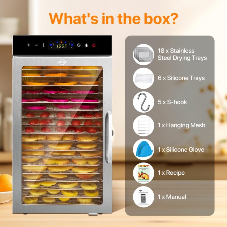 Commercial Food Dehydrator Machine 18-Tray, 86-194℉ Temperature Control, 800W Fast Drying Dehydrater, Low Noise <45dB, 24H Timer, LED Display, Stainless Steel Dehydrator for Meat Jerky Beef Fruit Herb - Image 7