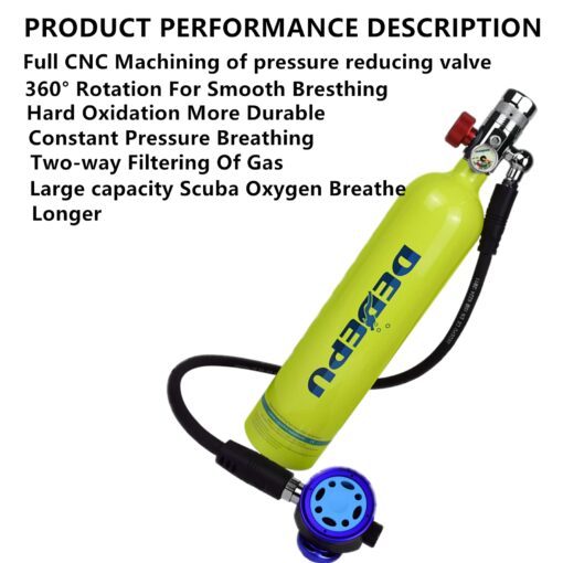 DEDEPU 1L Oxygen Tank,Scuba Diving Tank Set, Scuba Diving Tank Mini Diving Cylinder with Snorkel Mask Simple Breathing Diving Equipment Emergency Spare and Snorkeling Equipment Set for Diver (Green) - Image 7