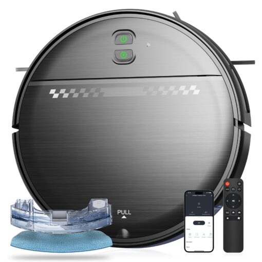 Robot Vacuum and Mop Combo, 2-in-1 Mopping Robot Vacuum Cleaner with 2300Pa Suction, 2.87'' Slim Design, Wi-Fi/App/Voice Control, 3D Obstacle Avoidance&Self-Charging for Hard Floors, Carpets, Pet Hair