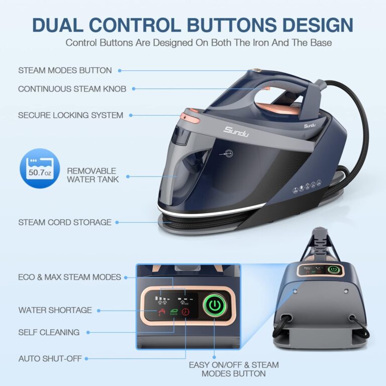 Sundu Pro Steam Station with Ceramic Soleplate, 1800W Steam Station Iron for Clothes with 1.5L Removable Water Tank, Iron Lock for Easy Carry, Auto ShutOff, Self Cleaning, Clothing Steam Iron for Home - Image 9