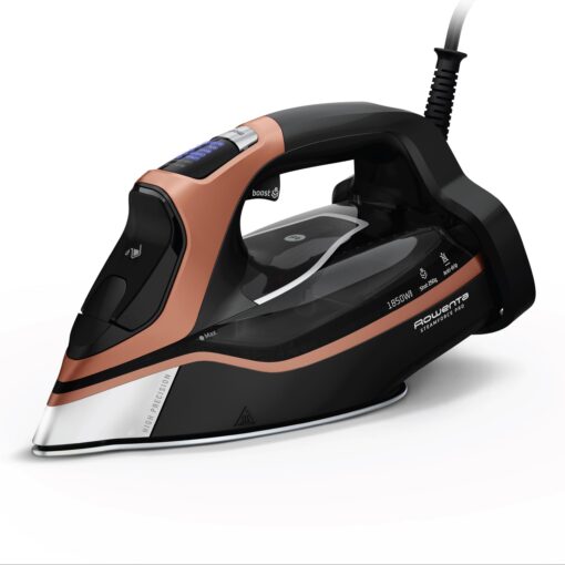 Rowenta Iron, Steam Force Pro Steam Iron for Clothes 1850 watts, 5 presets Smart Screen, Stainless Steel Soleplate, High-Efficiency Handheld Ironing, Black Copper, DW9580