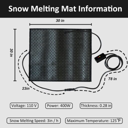 30'' x 30'' Snow Melting Mats Outdoor, Heated Snow Melting Mats, Electric Ice Melting Mats For Winter Snow Removal,Driveway Heating Mat For Snow,Heated Walkway Mats Outdoor With With 10ft Power Cord - Image 4