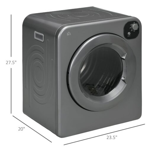 HOMCOM Portable Clothes Dryer, 120V 1300W Compact Laundry Dryer with Intelligent Drying, 3.2 cu.ft Stainless Steel Drum, Front Load Electric Dryer for Apartments, Dorms, RVs, Gray - Image 6