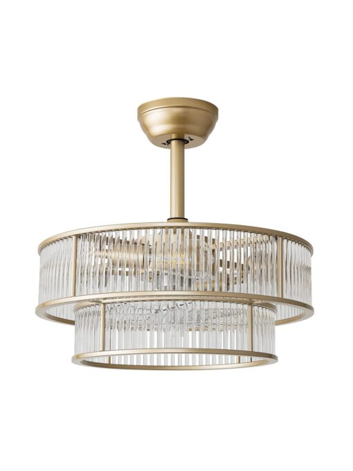 YADZSLY Gold Fandelier Ceiling Fans with Lights, 20" Gold Crystal Chandelier Ceiling Fan with Light Remote Control, Caged Mid Century with 6 Speeds for Bedroom, Living Room, Nursery - Image 2