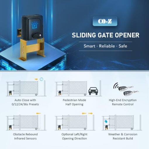CO-Z APP Smart Automatic Sliding Gate Opener, 280W Electric Gate Opener for Doors up to 1400lb 40ft, Driveway Home Garden Gate Opening System, Gate Complete Kit with Remote Control & IR Sensor - Image 5