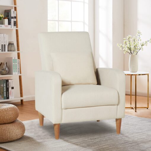 COLAMY Fabric Accent Living Room Chairs Set of 2, Upholstered Arm Chair Reading Side Chair, Single Sofa with Back Pillow and Wood Legs, Beige - Image 3