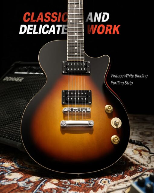 Donner 39 Inch LP Electric Guitar Solid Body Beginner Kit Sunburst Full Size, with Bag, Strap, Cable, for Beginner,DLP-124S - Image 5