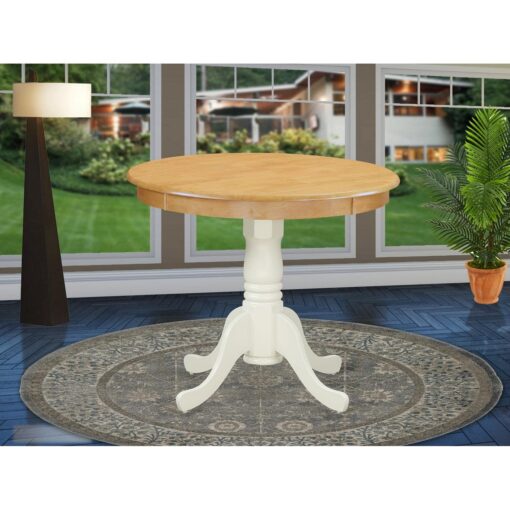 East West Furniture ANT-OLW-TP Antique Kitchen Dining Table - a Round Wooden Table Top with Pedestal Base, 36x36 Inch, Oak & Linen White - Image 2