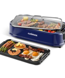 Smokeless Grill, CUSIMAX 1500W Indoor Grill, Electric Grill Griddle with LED Smart Display & Tempered Glass Lid, Portable Korean BBQ Grill, Non-stick Removable Grill & Griddle Plate