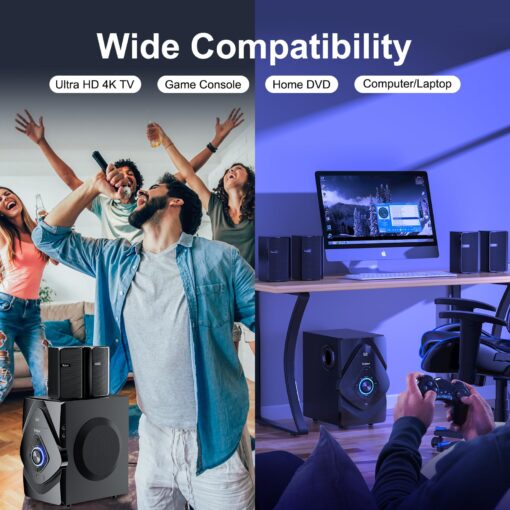 Bobtot 5.1 Surround Sound System, Wireless Rear Satellite Speakers with 800W 6.5inch Subwoofer Home Theater System with HDMI Optical Bluetooth ARC Input - Image 5