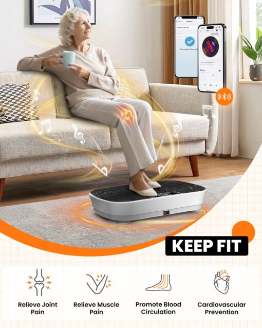 AXEFIT Vibration Plate Exercise Machine - Bluetooth Music & 400LBS Capacity Vibration Plate for Lymphatic Drainage & Weight Loss with 99 Speed Levels, Whole Body Vibration Plate for Home Fitness - Image 7