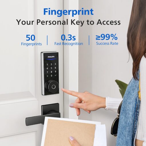 Philips Wi-Fi Smart Door Lock, Keyless Entry Door Lock with App Control,Fingerprint ID,Auto Lock,Keypad Deadbolt with Wi-Fi Bridge Adaptor,Smart Locks for Front Door-Satin Nickel - Image 6