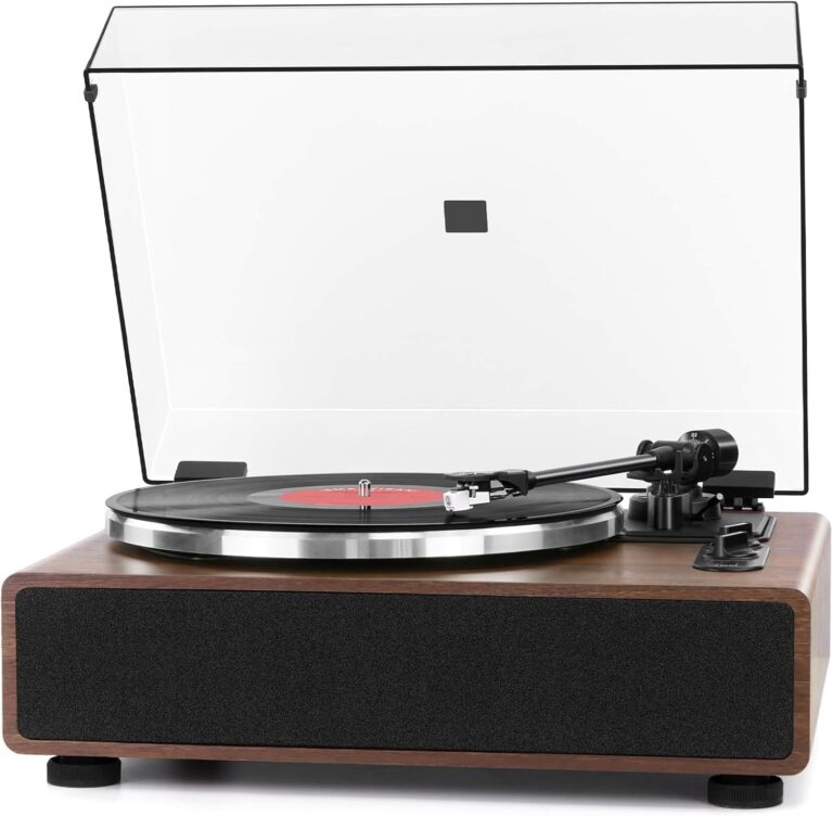 High Fidelity Belt Drive Turntable with Built-in Speakers,FEKTIK Vinyl Record Player with Magnetic Cartridge, Bluetooth Playback and Aux-in Functionality, Auto Off