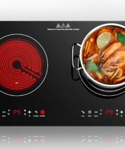 Electric Cooktop 24 Inch,Electric Stove 2 Burners 110V Built-in and Countertop Plug in 2400w,LED Touch Screen,9 Heating 9 Temperature,Overheat Protection,Kids Lock & Timer,Suitable for all Pans
