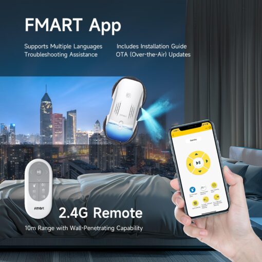 FMART T10PRO Window Cleaning Robot with Dual-Spray, 120ml Water Tank, 3800PA, AI Intelligent Path Planning, Edge Detection, APP Control Window Cleaner Robot for Interior/Exterior Highrise Windows - Image 5