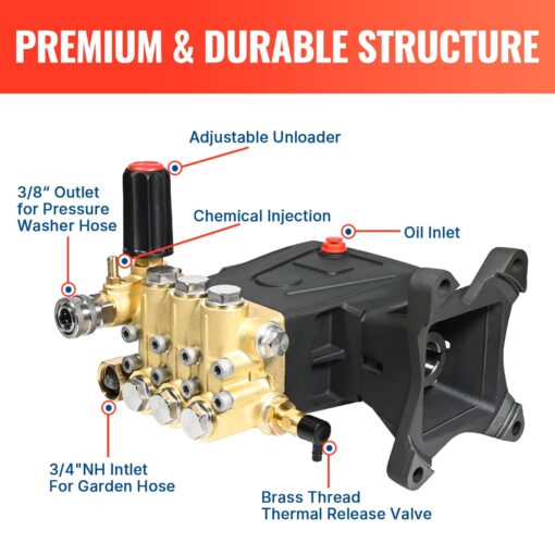 YAMATIC Horizontal Triplex Plunger Pressure Washer Pump 1" Shaft 4000 PSI 3.5 GPM, Replacement for Simpson AAA 90034, 90039,90038, Honda GX340, GX390, GX270 for Industrial Gas Powered Washers - Image 6