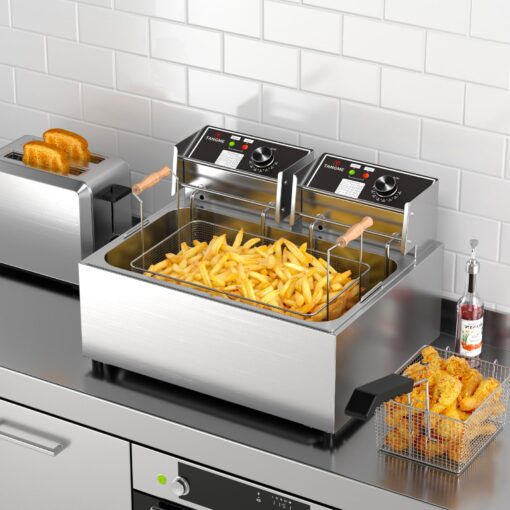 TANGME Commercial Deep Fryer, Triple Basket Electric Countertop Fryer Upgraded 31.7Qt Single Oil Fryer to Fry a Whole Fish with Temperature Limiter, UL Certified - Image 4