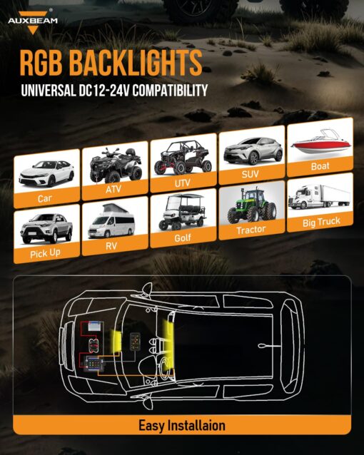 Auxbeam RGB Bluetooth 8 Gang Switch Panel AR-820 Toggle Momentary Pulsed Switch Pod for Truck UTV Offroad Boat Auxiliary LED Light Controller with Circuit Relay System Box Waterproof, 2-Year Warranty - Image 5