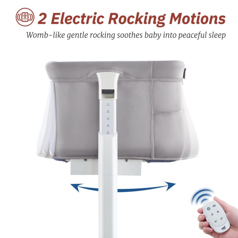 VaVaSoo Rocking Bassinet for Baby Automatic Bedside Crib Electric Baby Cradle 5 Heights Adjustable Bedside Sleeper for Infant Smart Auto Rocking Crib 3 in 1 Bassinet on Wheels, Light Grey - Image 7