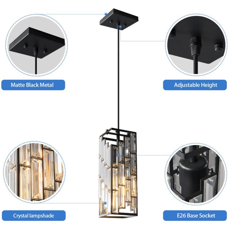 FDPBY Black Pendant Lighting Modern Pendant Light, Mini Crystal Chandeliers,Adjustable Pendant Light Fixture for Kitchen Island Dinning Room Bedroom (3 Pack) - Image 4
