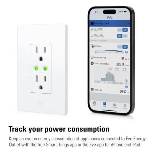 Eve Energy Outlet (Matter) 3-Pack – Smart Outlet & Power Meter, App & Voice Control, No Bridge, Thread, Works with Apple Home, Alexa, Google Home, SmartThings, 100% Privacy, Requires Thread Router - Image 4