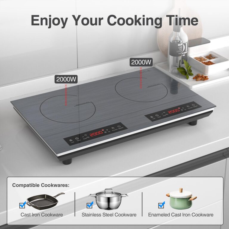 VBGK Double Induction Cooktop, 24 inch 4000W Electric cooktop with hot plate, induction stove top with LED Touch Screen 9 Levels Settings with Child Safety Lock & Timer 110V Induction cooktop 2 burner - Image 5