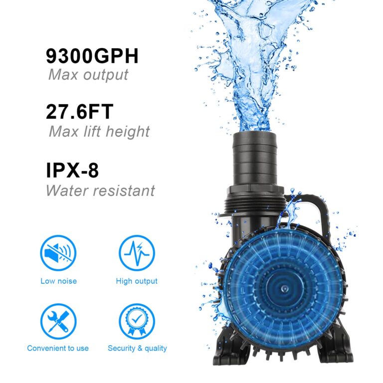 OYO WATER Outdoor Large 9300gph-620W 32.8FT Pond Water-fall & Kio Fish Fountain-s &Garden Pump Submersible IPX8: Long 32.8FT Cord Smart-er & Quieter Duck & Yard &Patio Ponds Pumps, 1 Barrier Pump Bag - Image 9