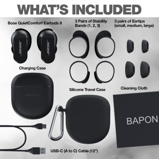Bose QuietComfort Earbuds II Bundle with Protective Silicone Carrying Case and Cloth - Active Wireless Noise Cancelling in-Ear Bluetooth Headphones with Personalized Sound, Bose Earbuds 2 (Black) - Image 7
