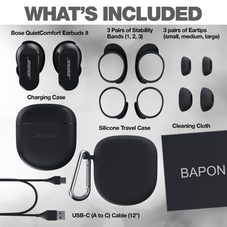 Bose QuietComfort Earbuds II Bundle with Protective Silicone Carrying Case and Cloth - Active Wireless Noise Cancelling in-Ear Bluetooth Headphones with Personalized Sound, Bose Earbuds 2 (Black) - Image 7