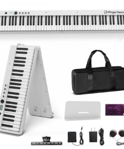 Finger Dance Folding Piano Keyboard 88 Keys, Portable Electric Keyboard with Bluetooth MIDI, Full Size Digital Piano, Wood Grain, Semi-Weighted, Touch Sensitive, with Storage Bag for Beginner