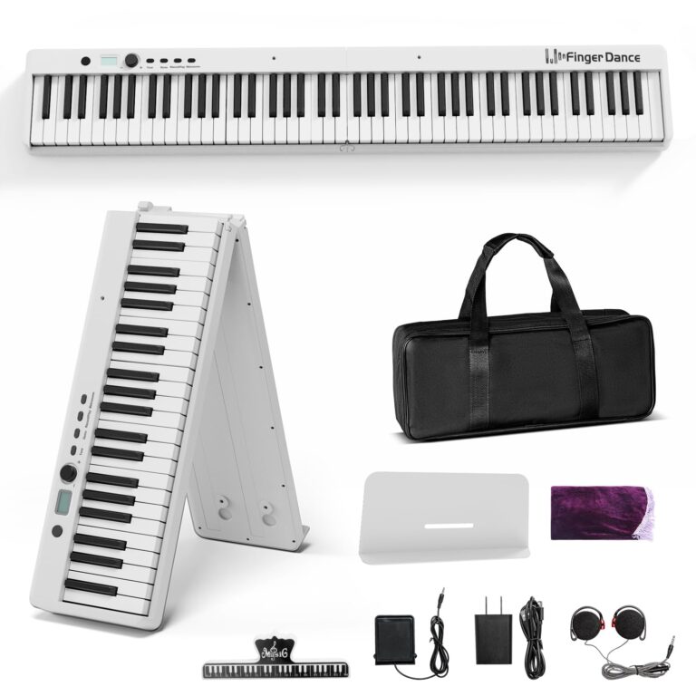 Finger Dance Folding Piano Keyboard 88 Keys, Portable Electric Keyboard with Bluetooth MIDI, Full Size Digital Piano, Wood Grain, Semi-Weighted, Touch Sensitive, with Storage Bag for Beginner