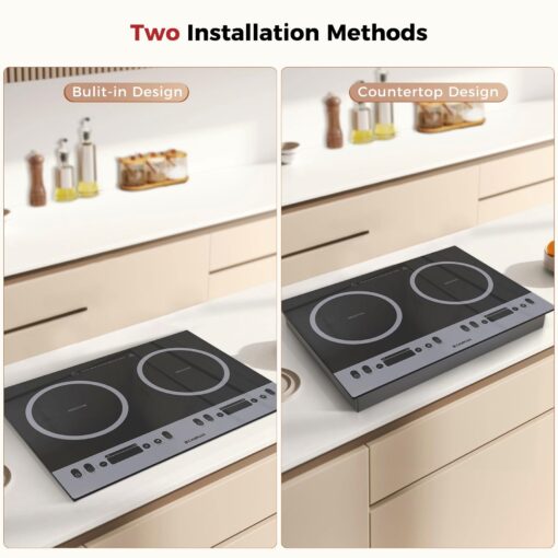 CAMPLUX RV Induction Cooktop 2 Burners 1800W, Electric Cooktop 120V Plug in, Portable Induction Stove with Sensor Touch, Timer, Safety Lock, Countertop/Built-in for RV, Mini Kitchen or Apartments - Image 6