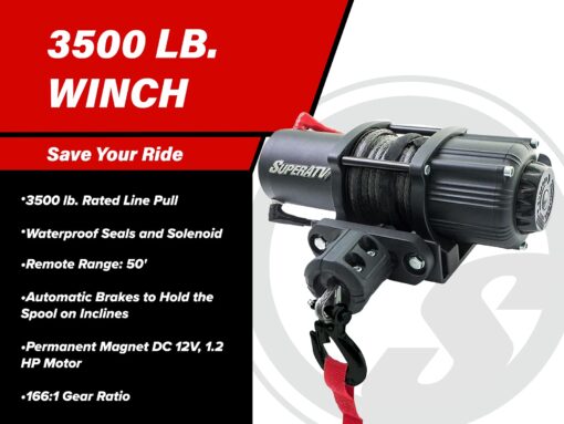 SuperATV Black Ops 3500 LB Winch Kit For UTV/ATV | Waterproof Seals And Solenoid | 12 Volt Winch | 1.2 HP Motor | 166:1 Gear Ratio - Image 9