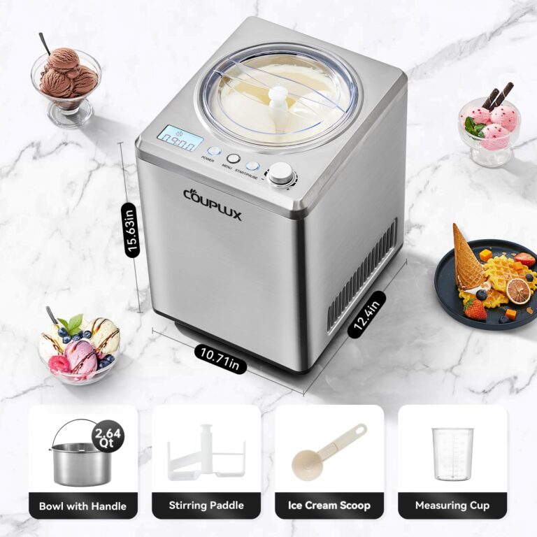 COUPLUX 2.65 Qt Ice Cream Maker, Largest Capacity & Fast Freezing Ice Cream Machine with Built in Compressor Easy Operate & Clean Ice Cream Maker Machine with All Stainless Steel, LCD Digital Display - Image 4