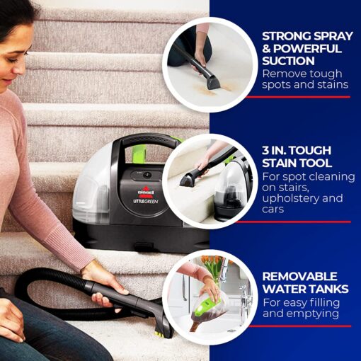 Bissell - Portable Carpet Cleaner - Little Green Plus – for Carpet & Upholstery – with Stain Brush and Self-Cleaning Tool - Home and Automotive use - Image 5