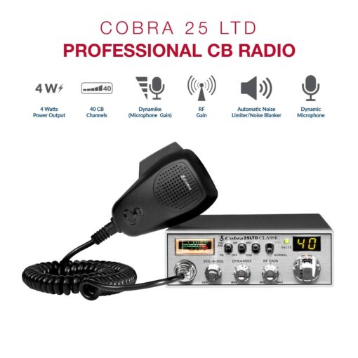 Cobra 25LTD Professional CB Radio - Emergency Radio, Travel Essentials, Instant Channel 9, 4 Watt Output, Full 40 Channels, 9 Foot Cord, 4 Pin Connector - Image 5